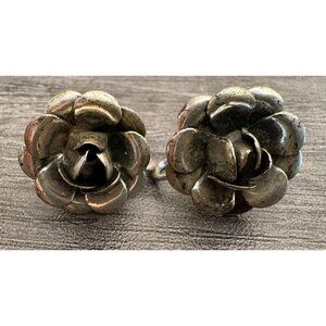 Vintage Sterling Silver Floral Screw Back Earrings